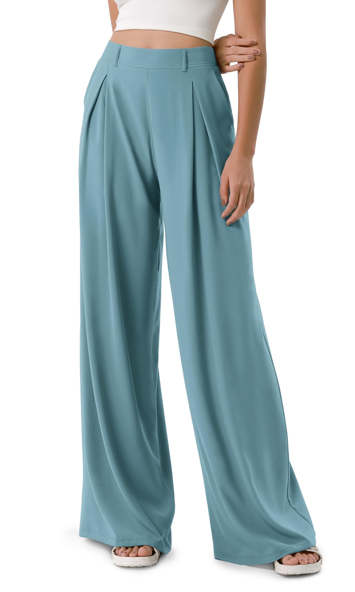 ODODOS Pleated Extra Wide Leg Pants for Women Flowy Lightweight High Waist Trouser with Pockets - 27" / 29" / 31" Inseam