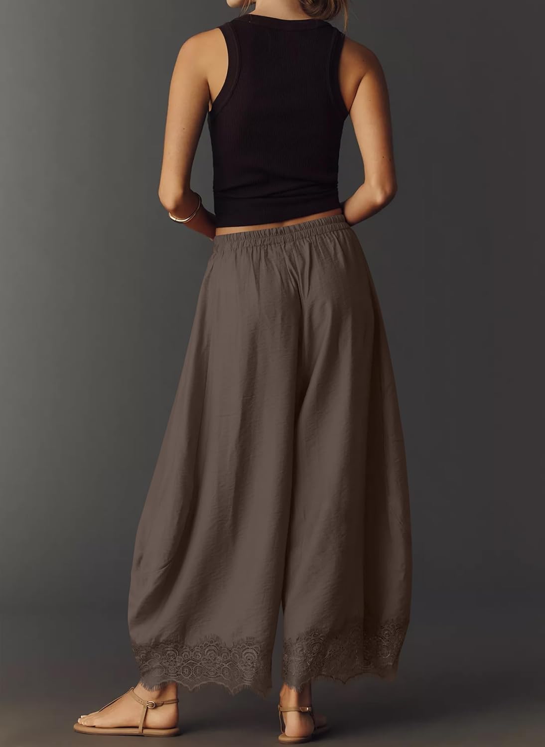 Anoumcy Lace Trim Wide Leg Pants for Women 2026 Spring Summer Cropped Lightweight Casual Pants