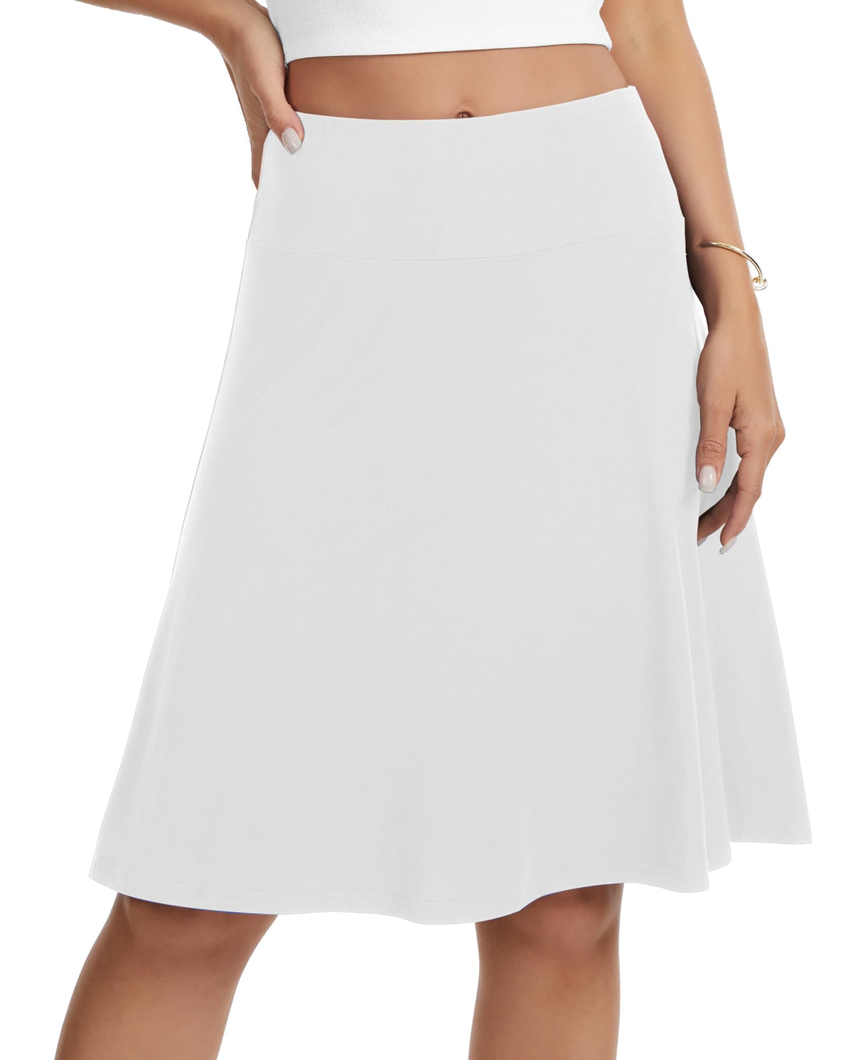 VIISHOW Women's Knee Length Skirt High Waisted Stretchy A-Line Skater Skirt Soft Knit Modest Casual Skirts for Daily Wear
