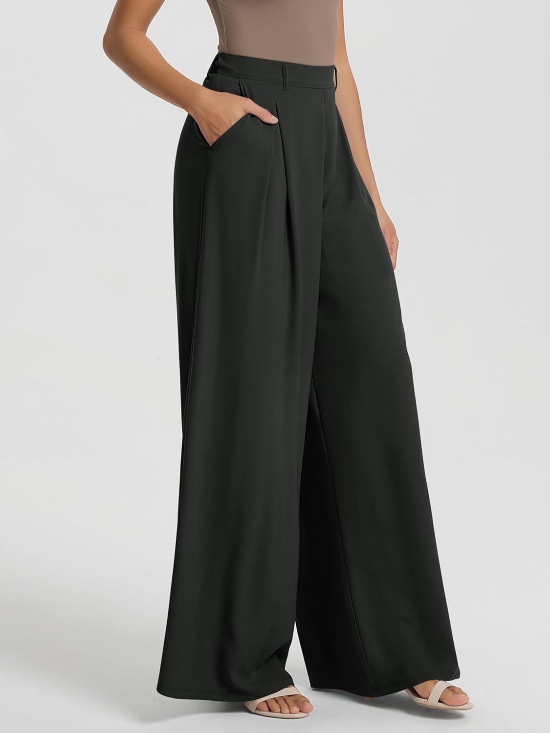 ODODOS Pleated Extra Wide Leg Pants for Women Flowy Lightweight High Waist Trouser with Pockets - 27" / 29" / 31" Inseam