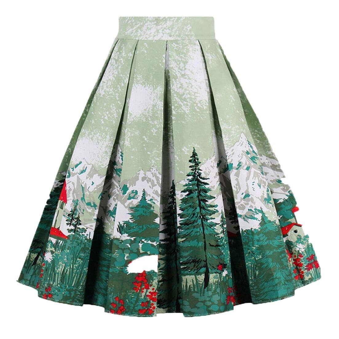 OBBUE Vintage Pleated Skirt A-line Midi Skirts
