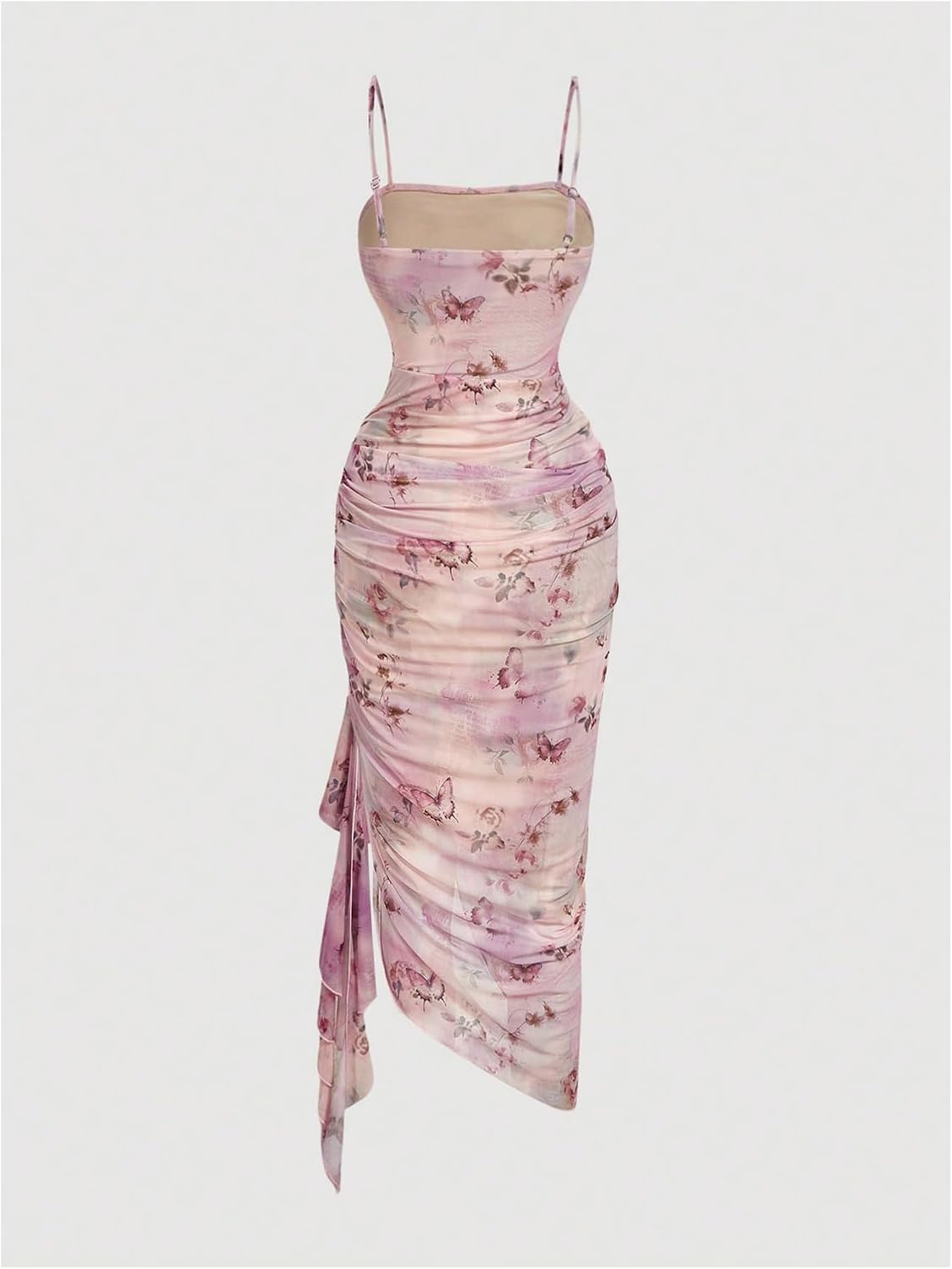 SOLY HUX Women's Floral Mesh Ruffle Hem Bodycon Midi Dress