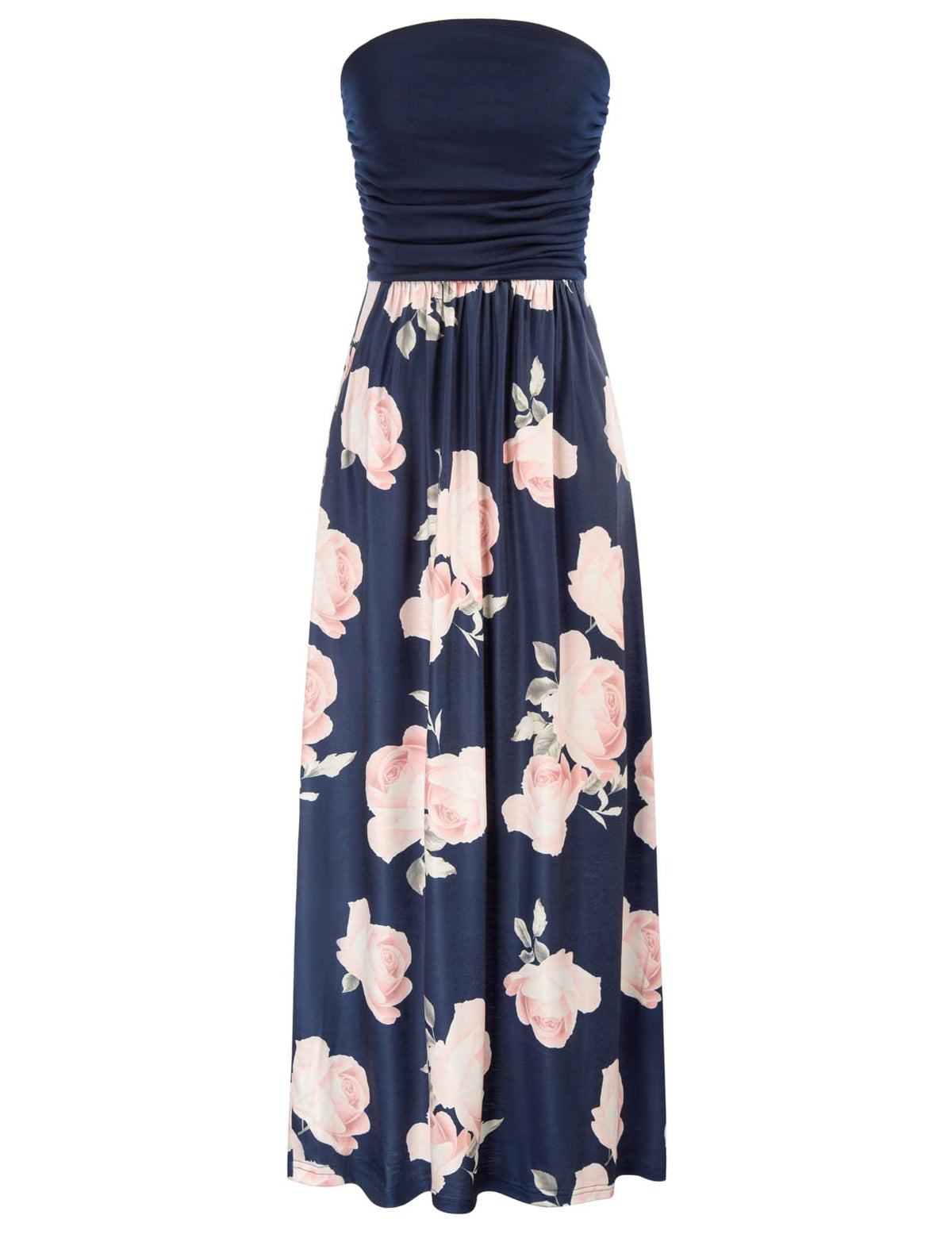 GRACE KARIN Women Strapless Dress Casual Loose Ruched Long Maxi Dress with Pockets