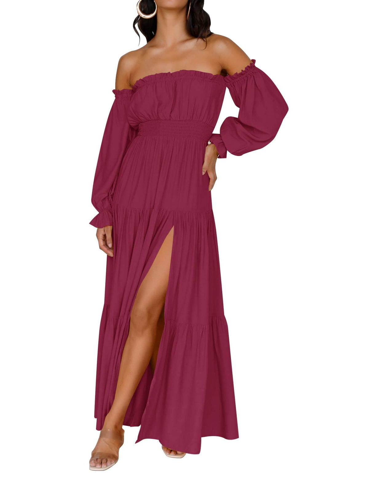 ZESICA Womens Fall Long Sleeve Boho Off Shoulder Maxi Dresses