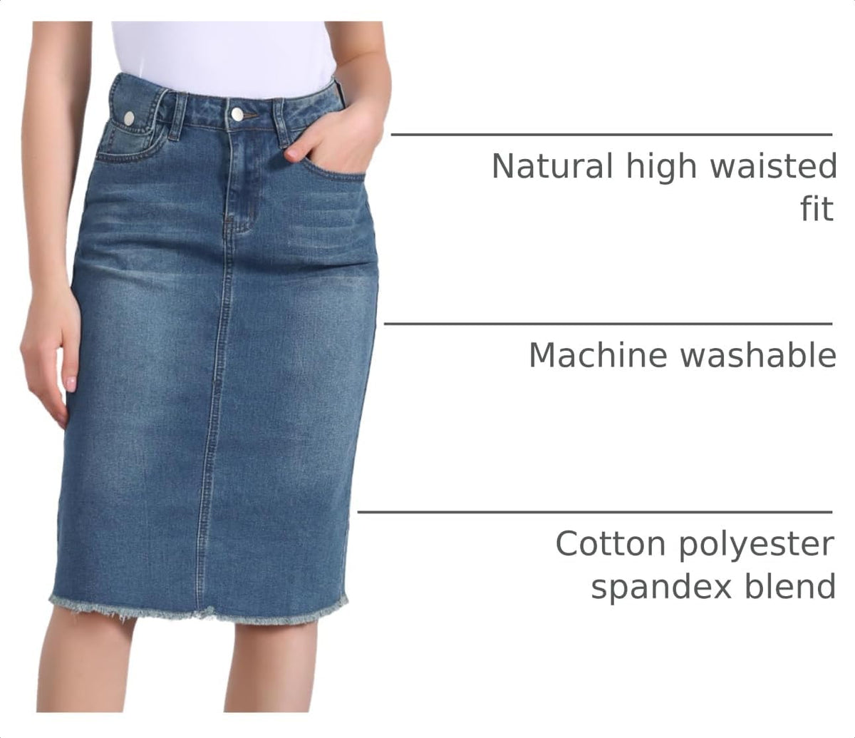 Allegra K Women's Casual Jean Skirt Raw Hem Stretch High Waist Denim Skirts