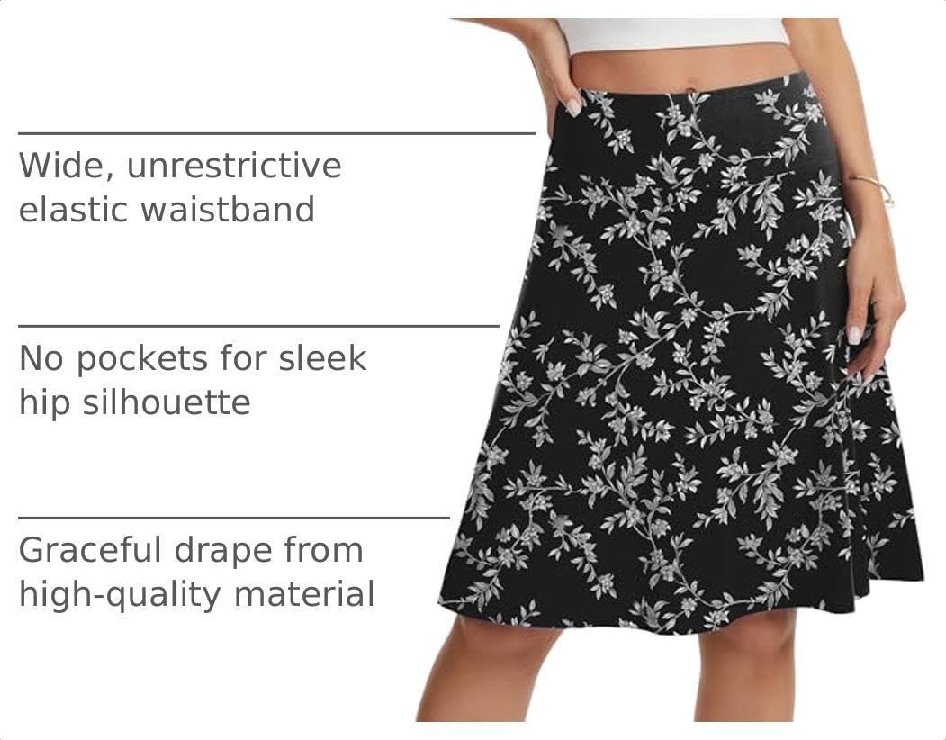 VIISHOW Women's Knee Length Skirt High Waisted Stretchy A-Line Skater Skirt Soft Knit Modest Casual Skirts for Daily Wear