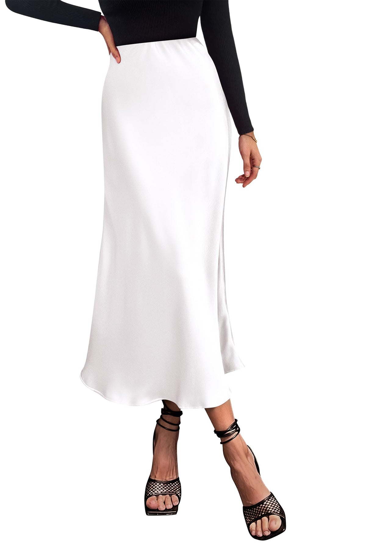PRETTYGARDEN Women's Satin Midi Skirts Dressy Casual