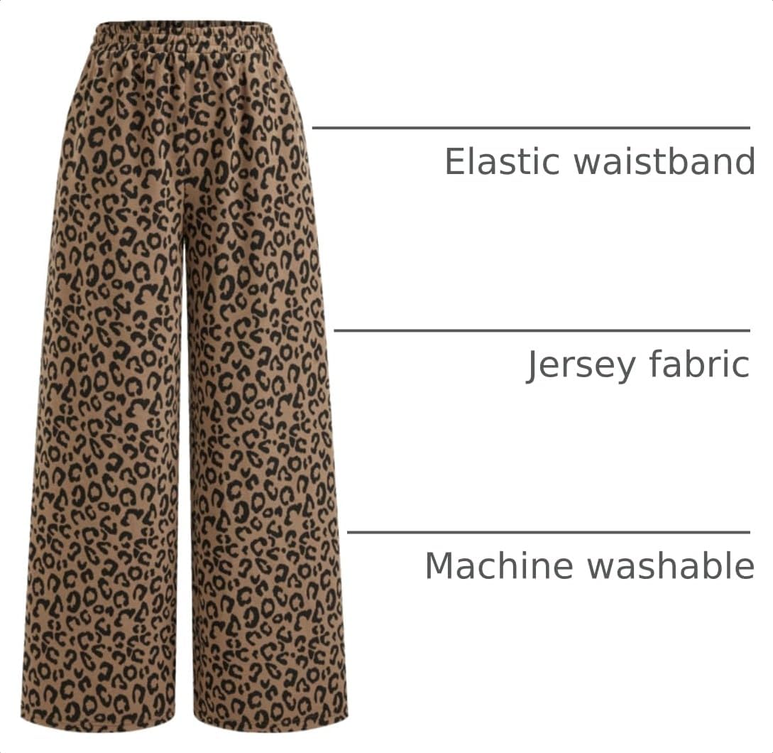 CIDER Women Leopard Print Wide Leg Lounge Pants Sweatpants Trousers