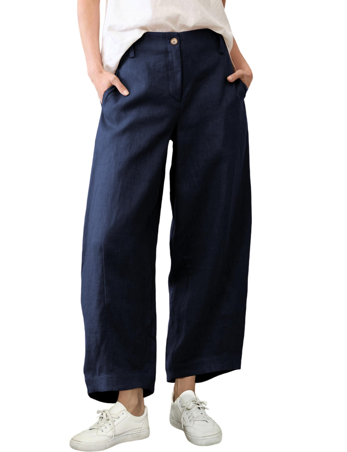 Tanming Women's Cotton Linen Barrel Pants Wide Leg Trousers