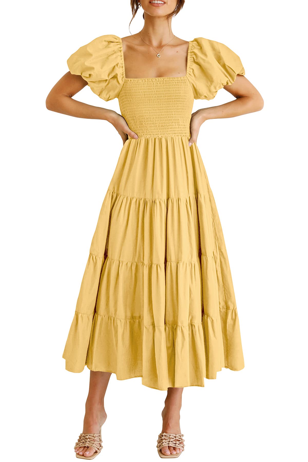 PRETTYGARDEN Women's Smocked Midi Wedding Guest Dress