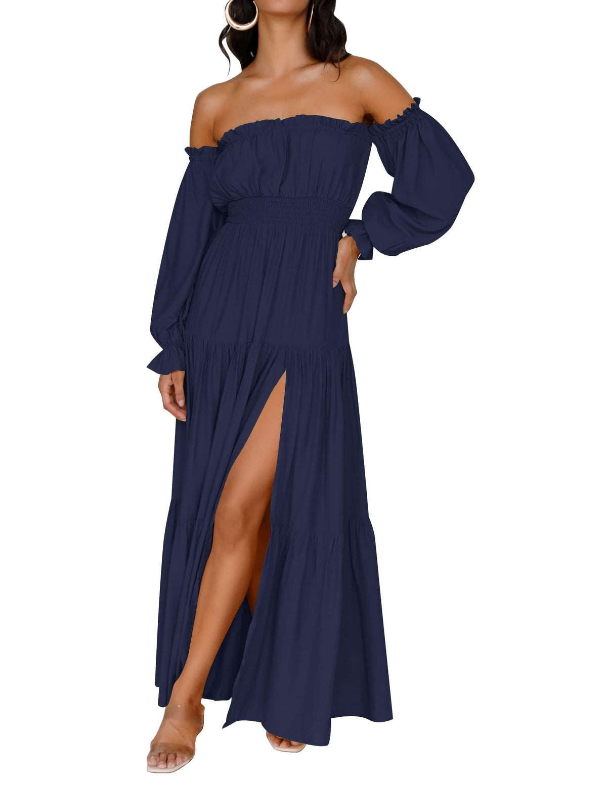 ZESICA Womens Fall Long Sleeve Boho Off Shoulder Maxi Dresses