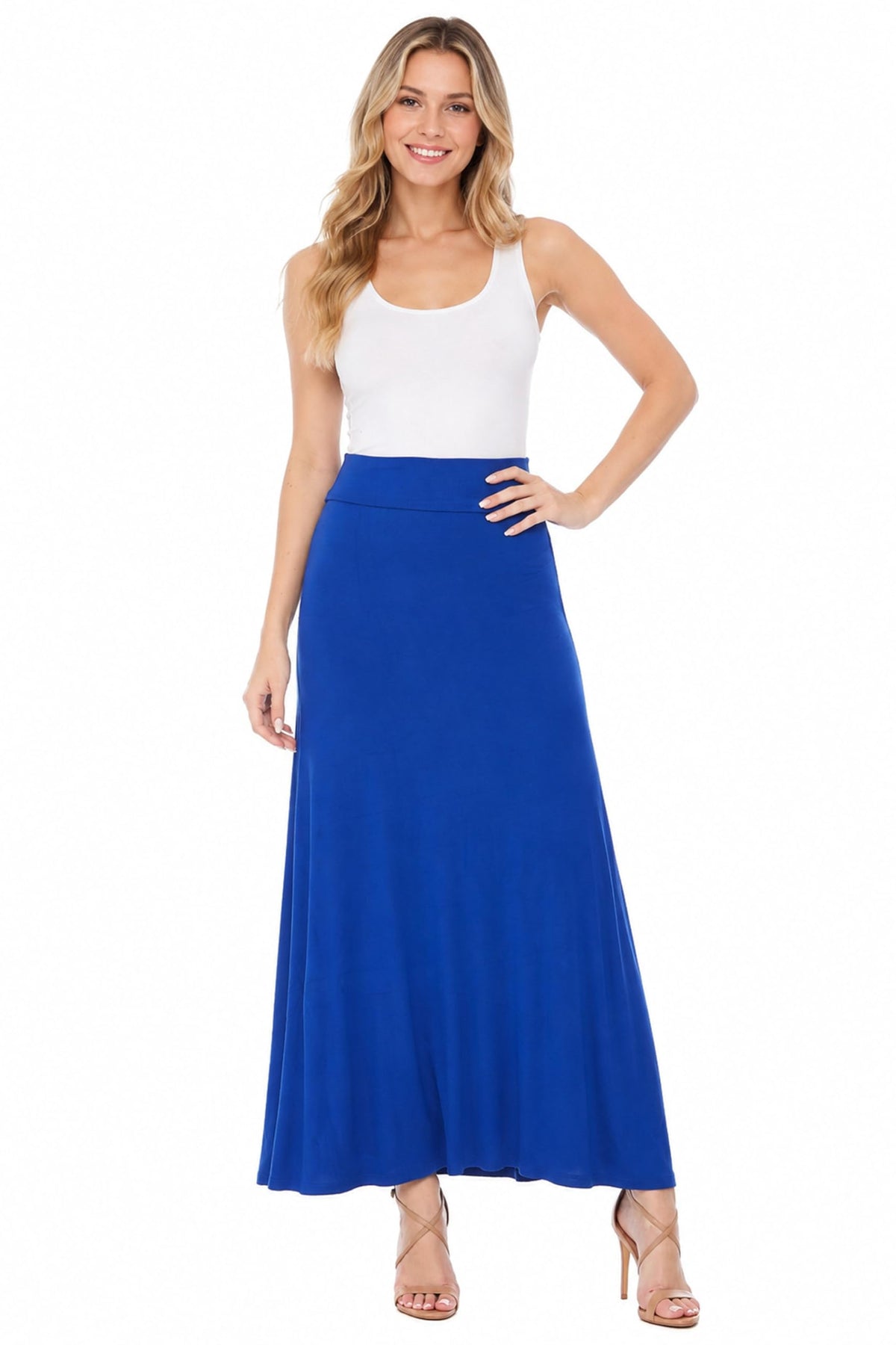 FashionJOA Women's Stretchy Flowy Maxi Skirt with Elastic Waistband for Comfort and Style