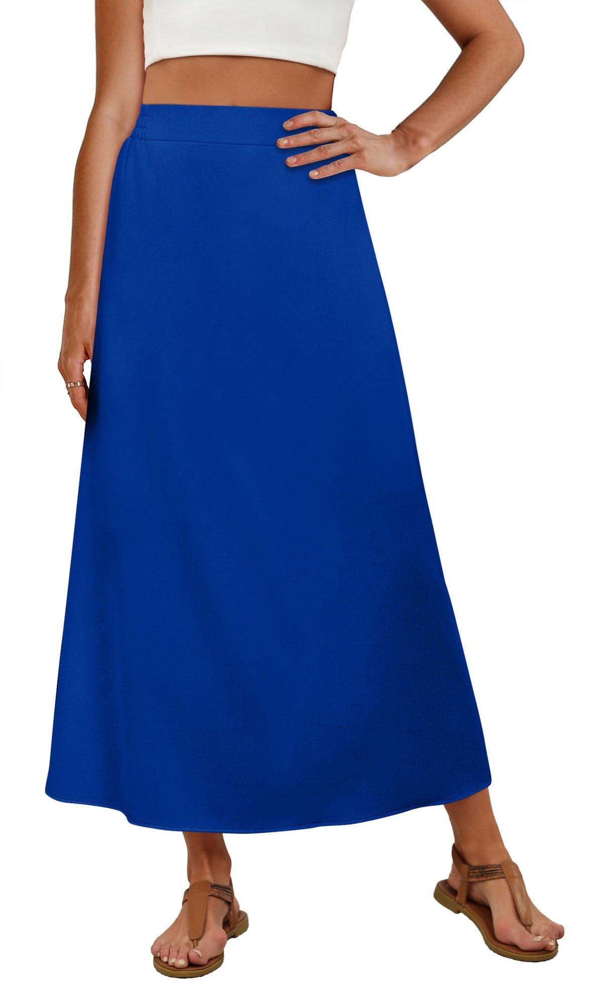 OFEEFAN Womens Maxi Long Skirts with Pockets Stretchy Spring Summer Boho Casual Flowy Trendy