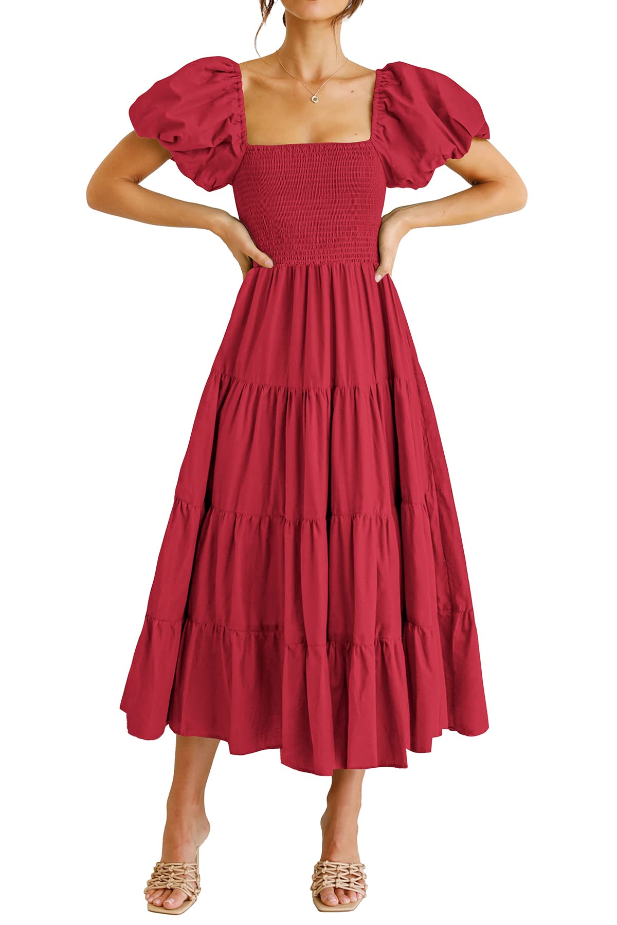 PRETTYGARDEN Women's Smocked Midi Wedding Guest Dress