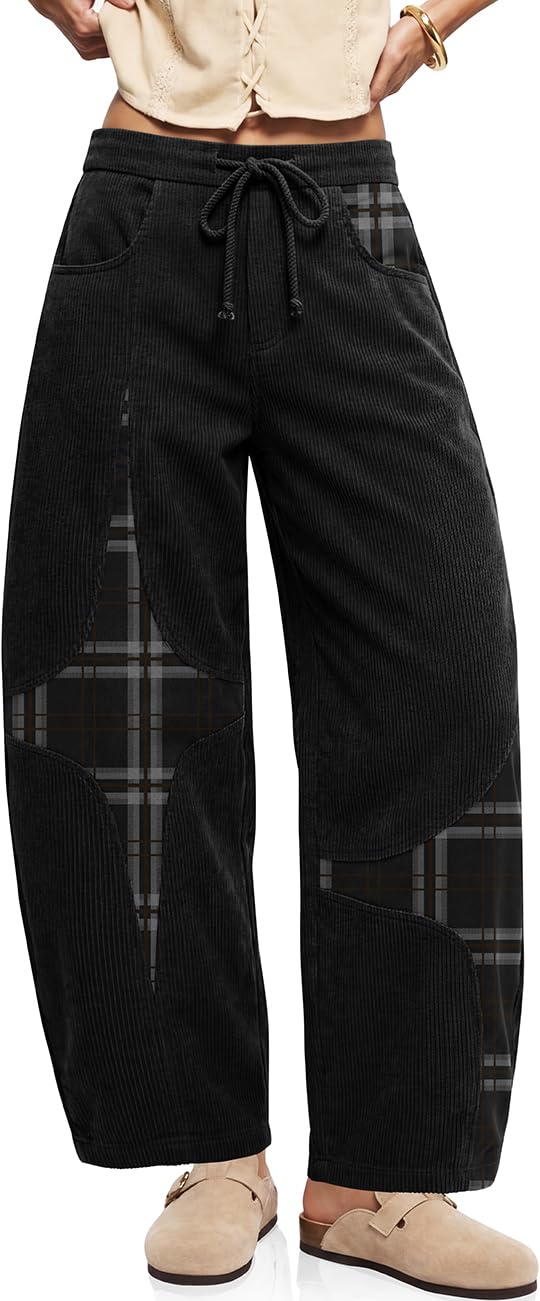 TARSE Women’s Corduroy Barrel Pants Wide Leg Harem Pants Baggy Casual