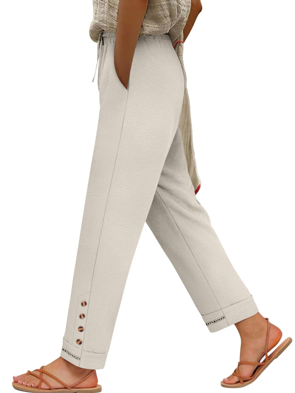 ANRABESS Womens Casual Cropped Pants, Drawstring Elastic Waist Ankle Trousers, Comfy for Lounge Office, Versatile Daily Wear