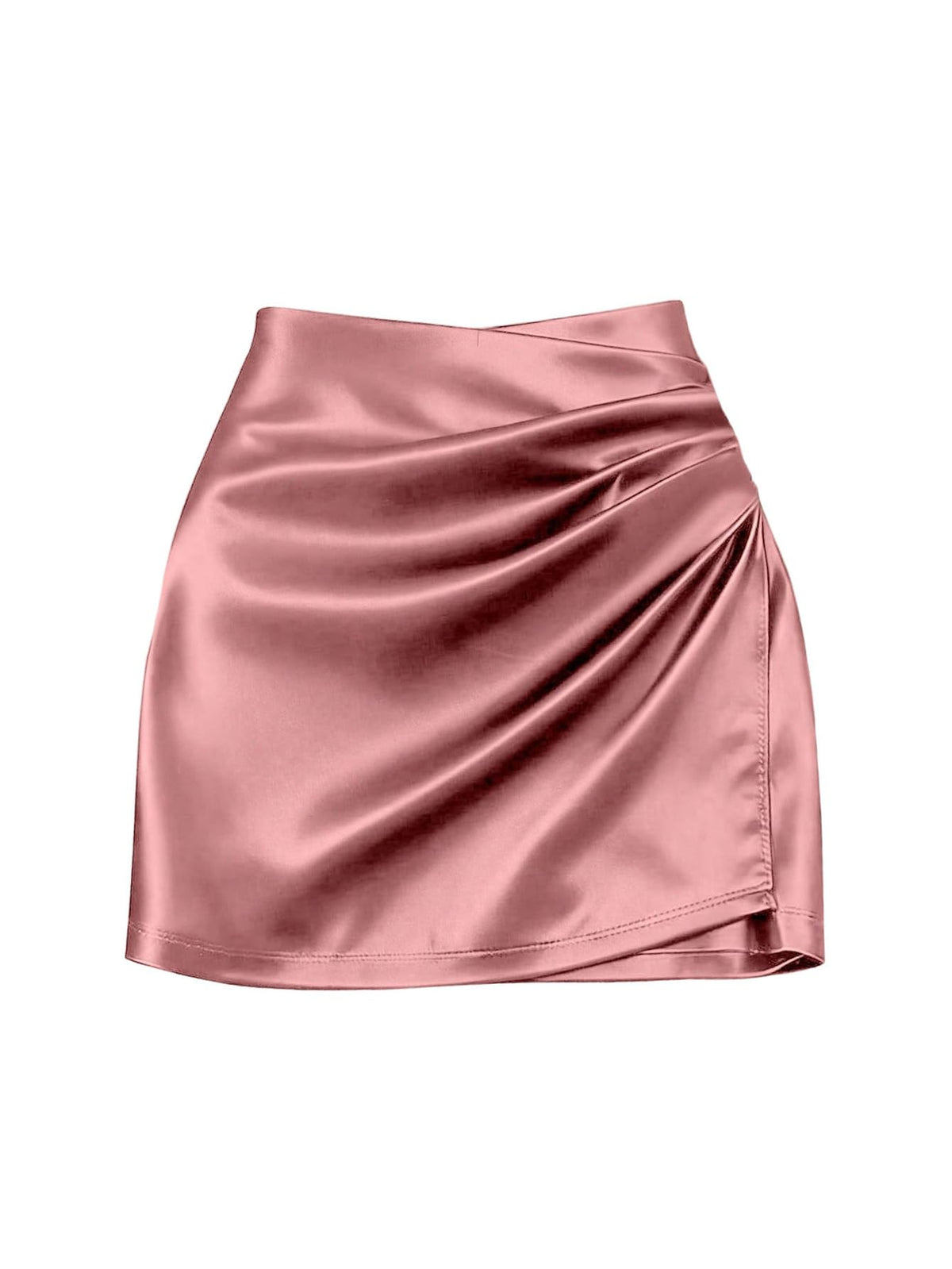 SHENHE Women' Satin Wrap Skirt Ruched Bodycon Dressy Silky Mini Skirt