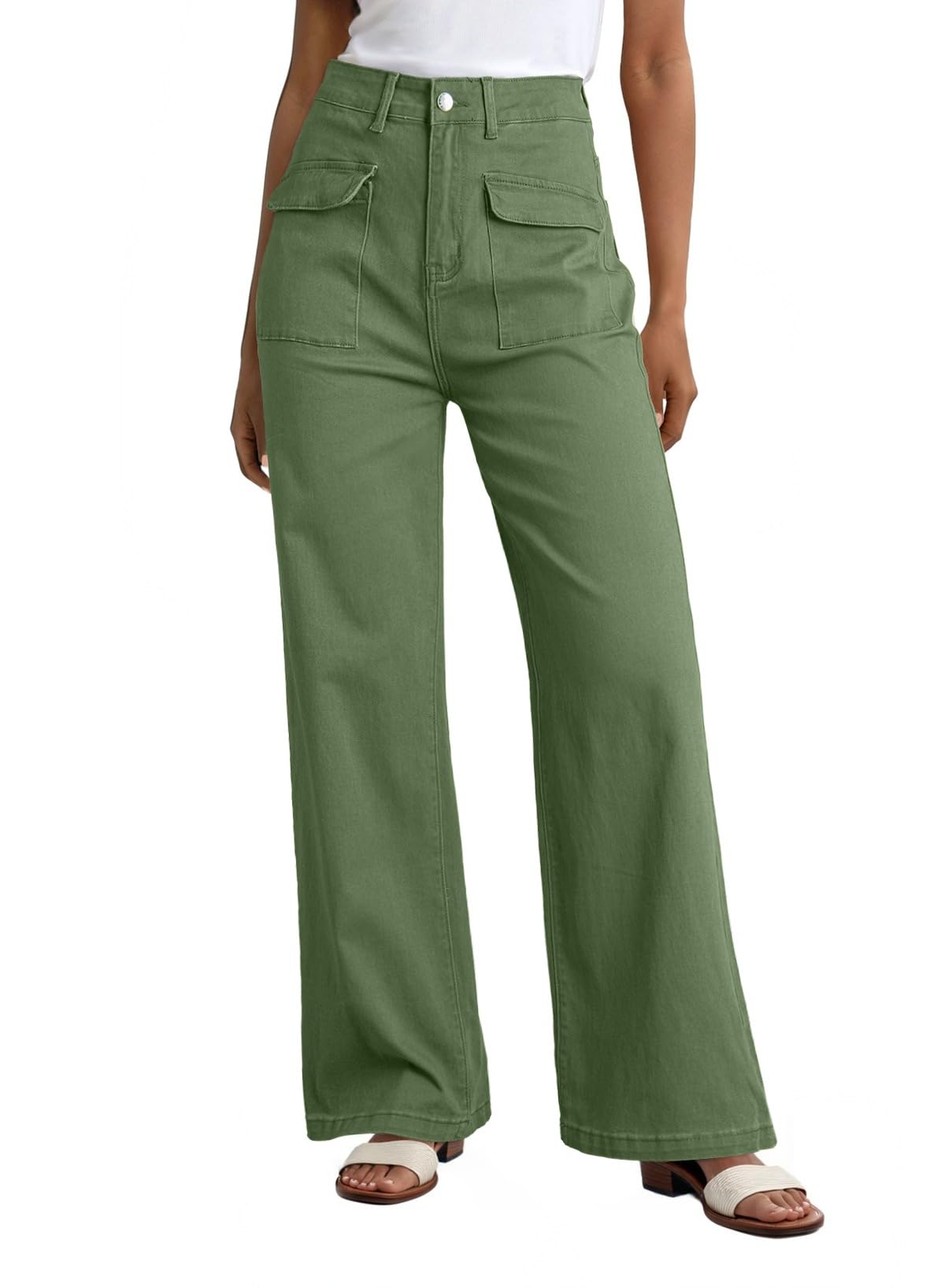 Dokotoo Women's Cargo Baggy Wide Leg High Waist Casual Stretch Pants