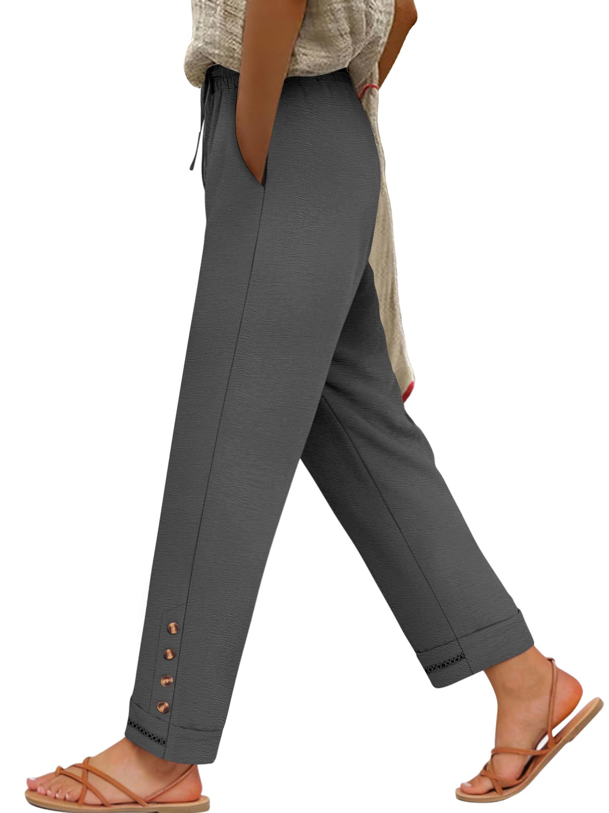 ANRABESS Womens Casual Cropped Pants, Drawstring Elastic Waist Ankle Trousers, Comfy for Lounge Office, Versatile Daily Wear