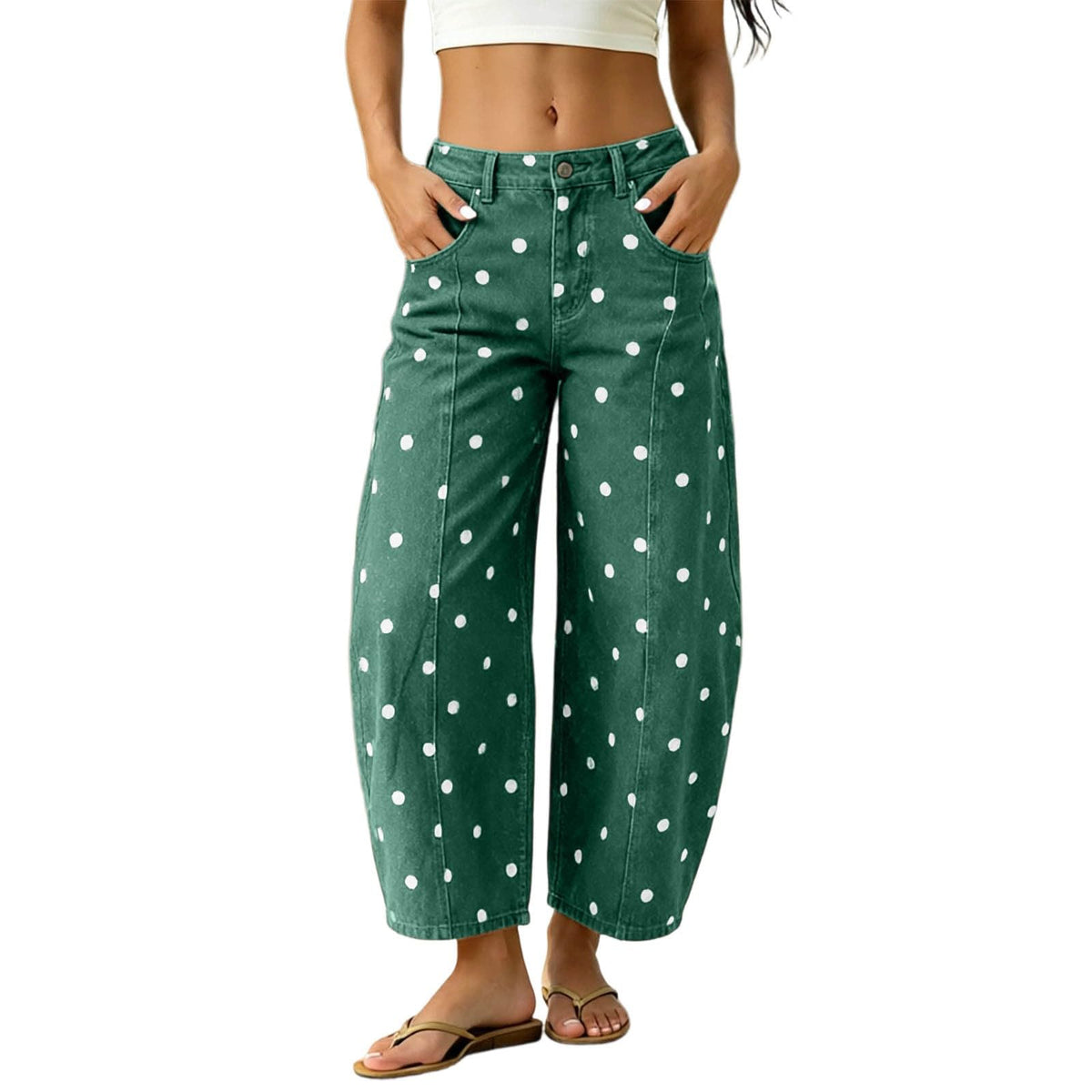 Polka Dot Pants Womens Barrel Jeans Baggy 2026 Fall High Waisted Wide Leg Casual Stretchy Denim Pant with Pockets