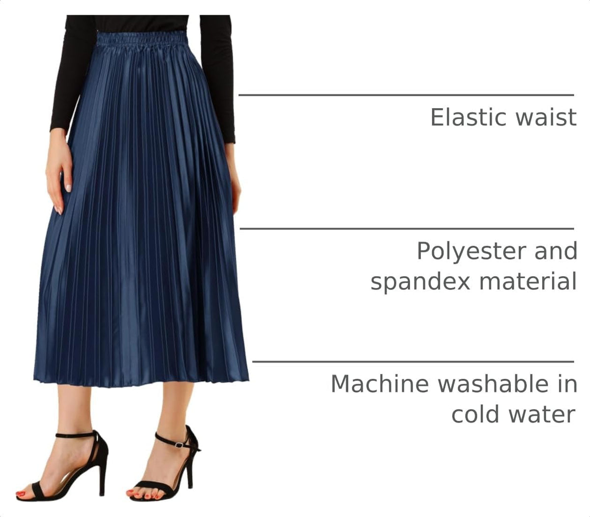 Allegra K Women Pleated Midi Skirt High Waisted Metallic Party Skirts