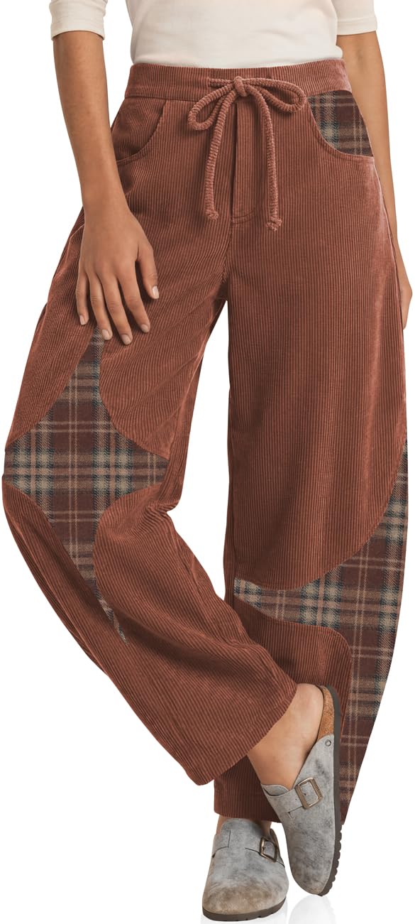 TARSE Women’s Corduroy Barrel Pants Wide Leg Harem Pants Baggy Casual