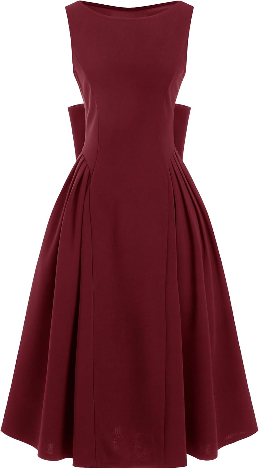 CIDER Midi Cocktail Dress with Pockets Bow Back Party Dress
