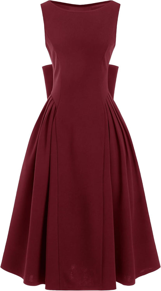 CIDER Midi Cocktail Dress with Pockets Bow Back Party Dress