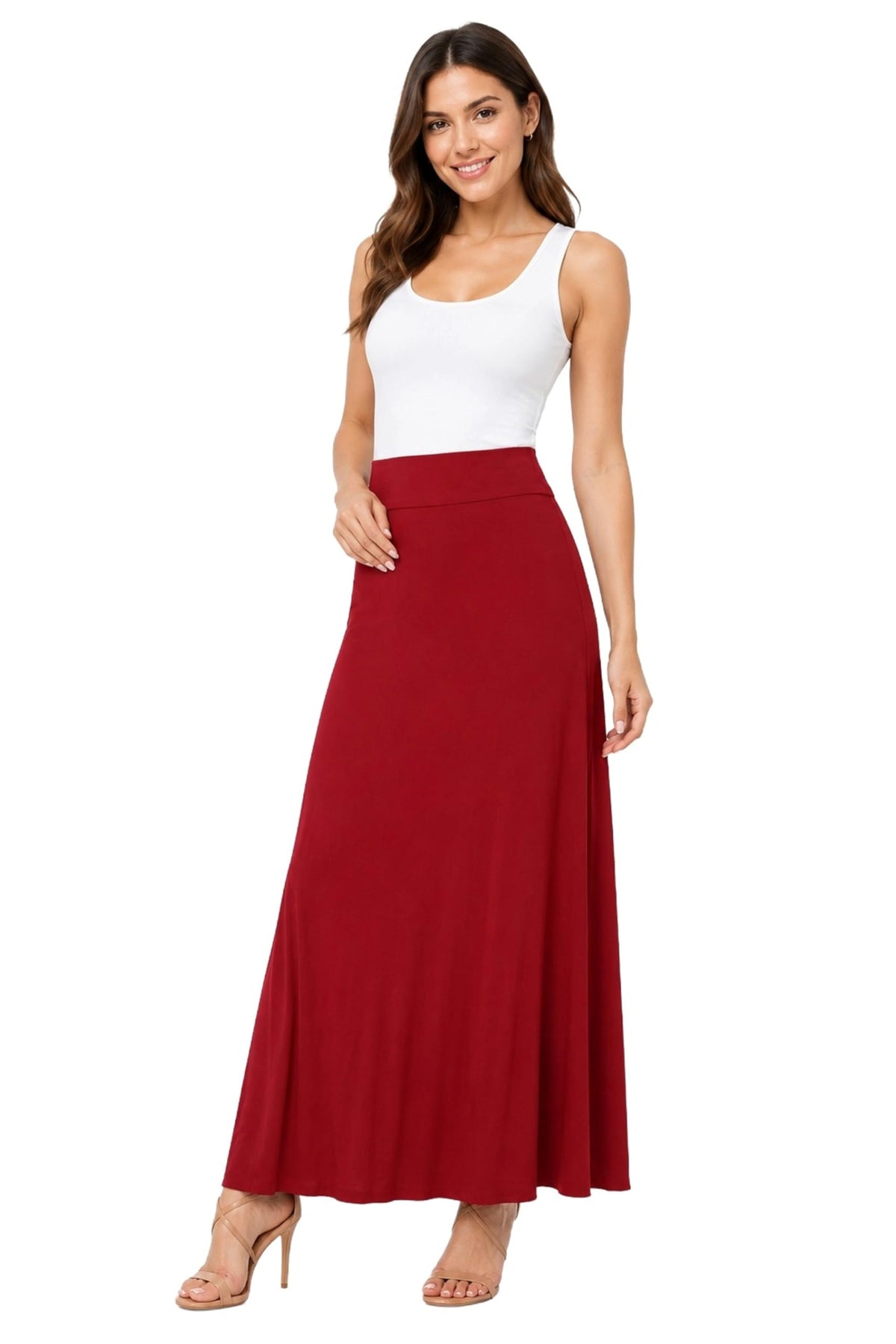 FashionJOA Women's Stretchy Flowy Maxi Skirt with Elastic Waistband for Comfort and Style