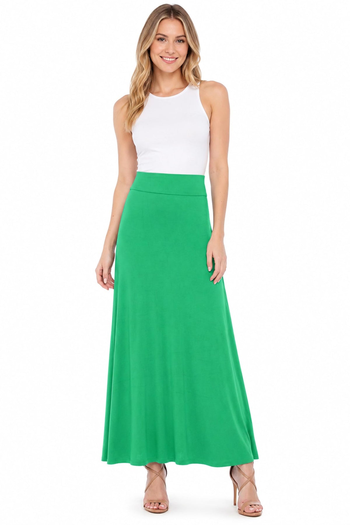 FashionJOA Women's Stretchy Flowy Maxi Skirt with Elastic Waistband for Comfort and Style