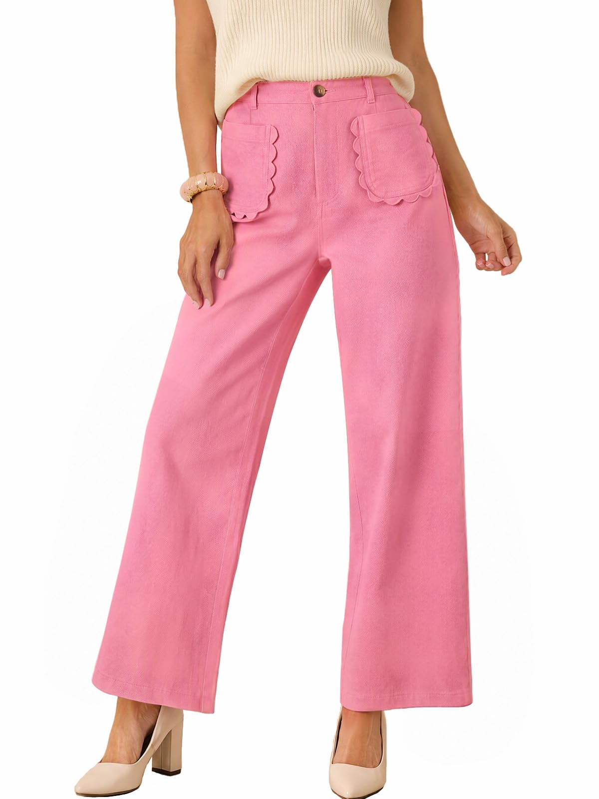 Tankaneo Womens Wide Leg Cotton Pants High Waisted Dressy Casual Trousers