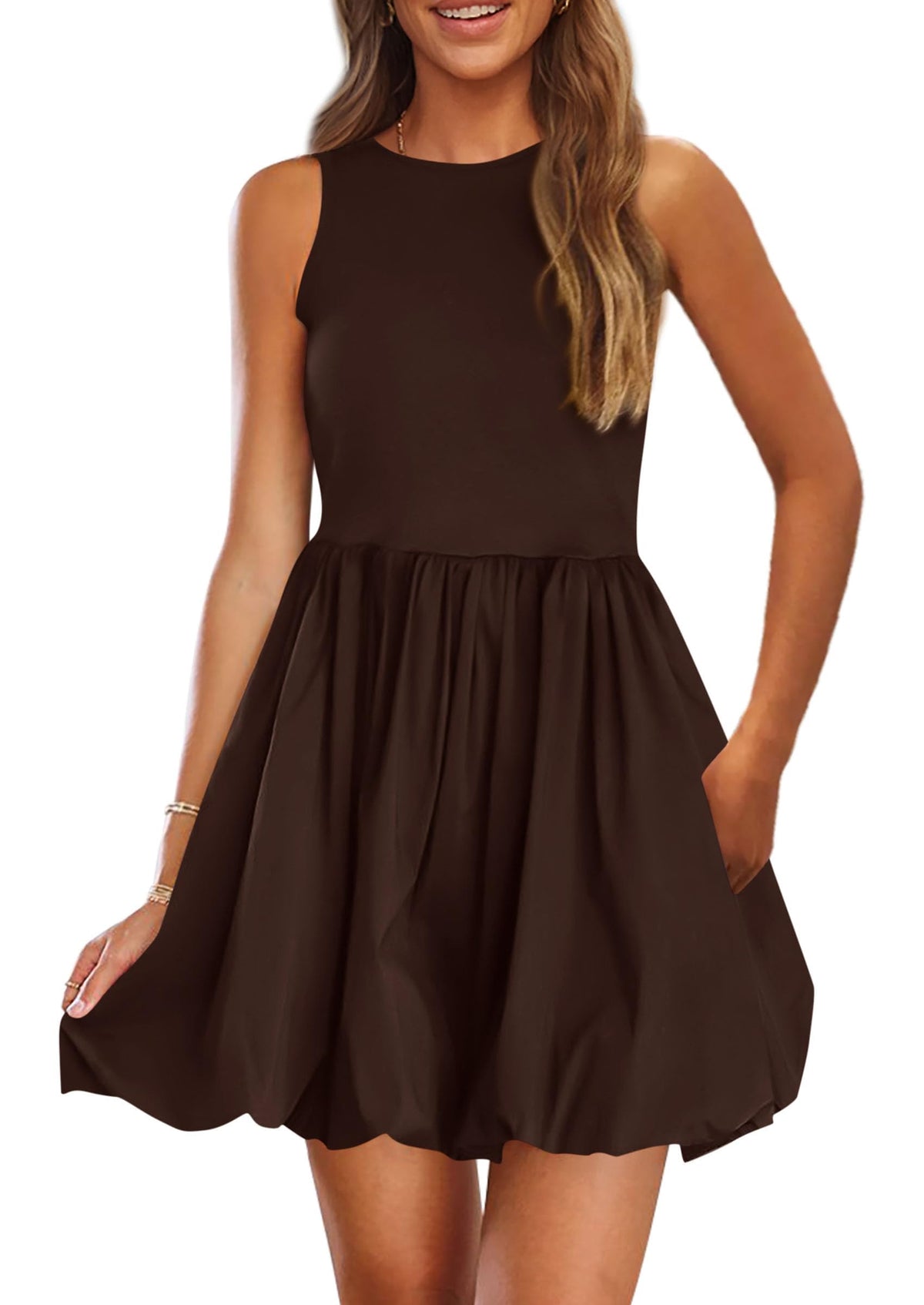 PRETTYGARDEN Womens Summer Bubble Sleeveless Mini Dress