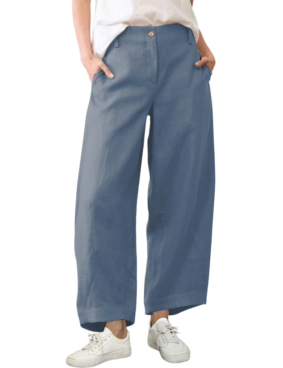 Tanming Women's Cotton Linen Barrel Pants Wide Leg Trousers