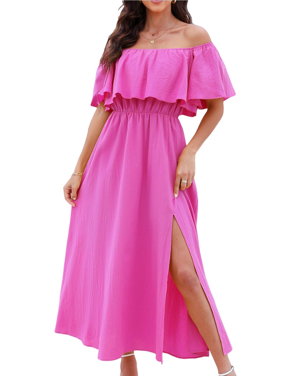 CUPSHE Womens Ruffle Floral Maxi Summer Dress Off Shoulder Beach Dress