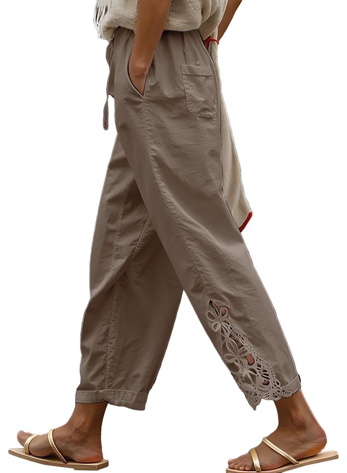 Women Fashion 2026 Casual Elastic Waist Pants with Pockets