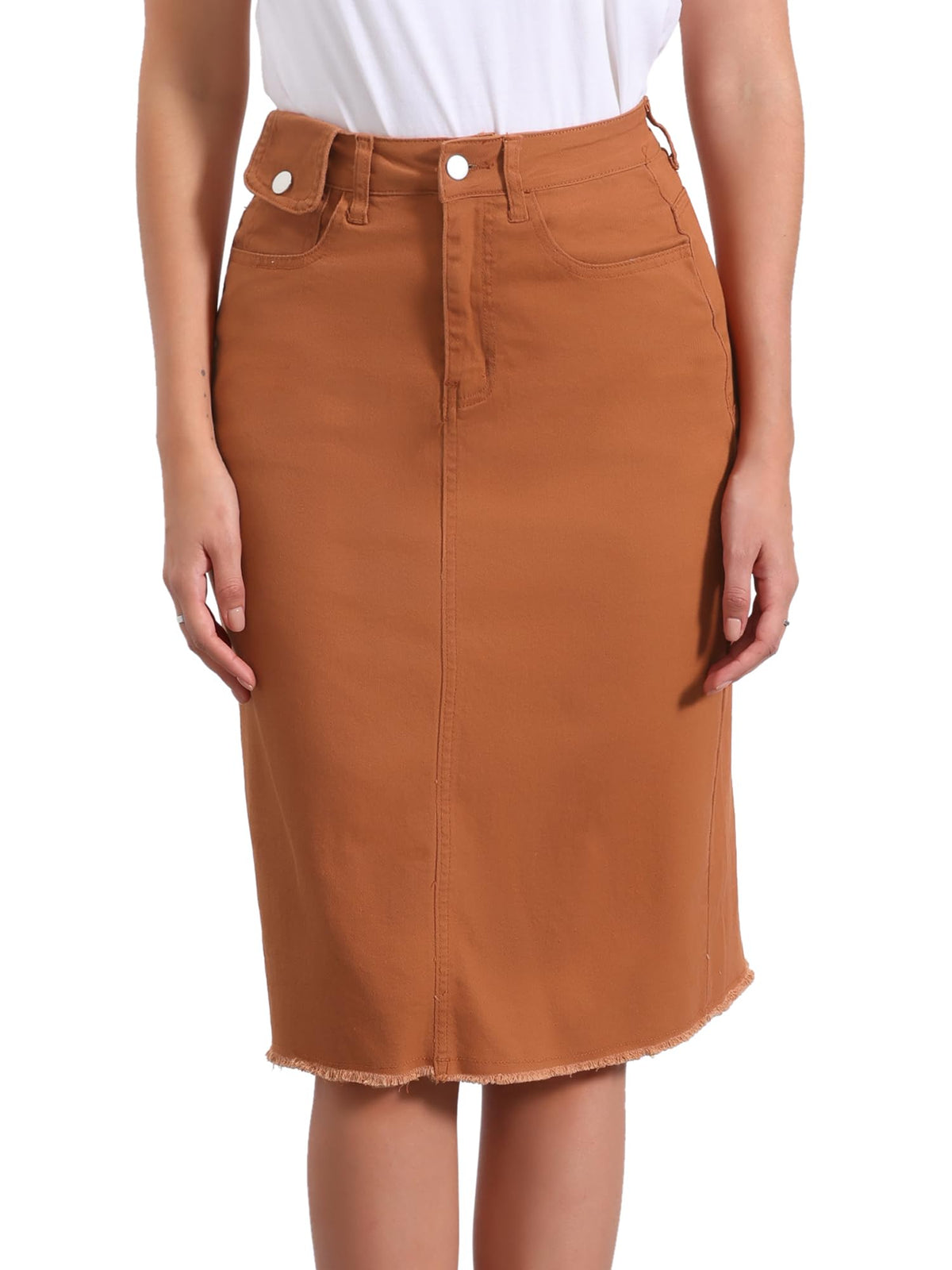 Allegra K Women's Casual Jean Skirt Raw Hem Stretch High Waist Denim Skirts