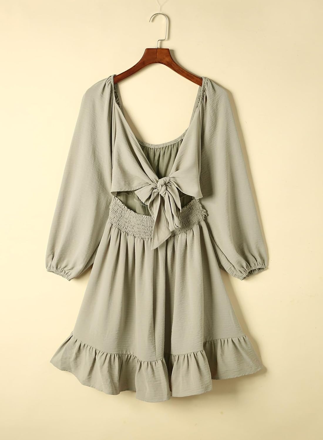 Dokotoo Womens Dress Lantern Sleeve Elastic Waist Tie Backless Mini Dress