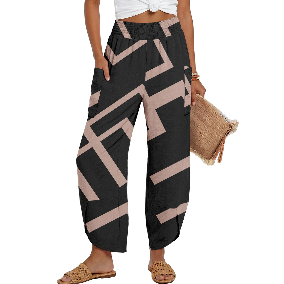 Lepunuo Womens Wide Leg Pants Palazzo High Waisted Smocked Trousers Summer Beach Casual Travel Pants 2026 with Pockets