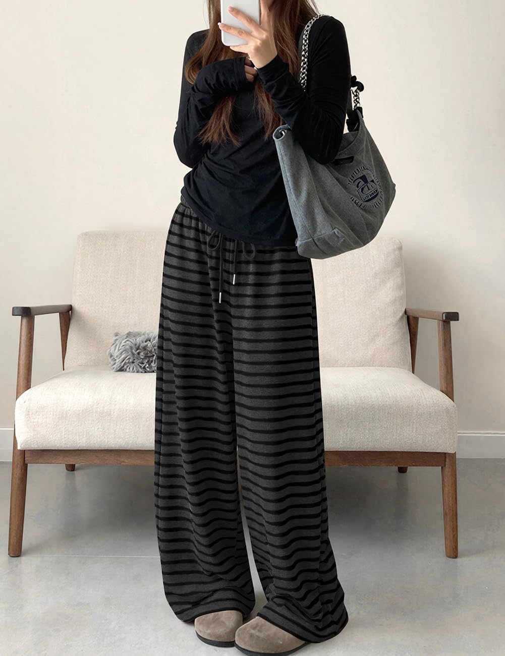 TARSE Women's Striped Barrel Pants Wide Leg Lounge Pants