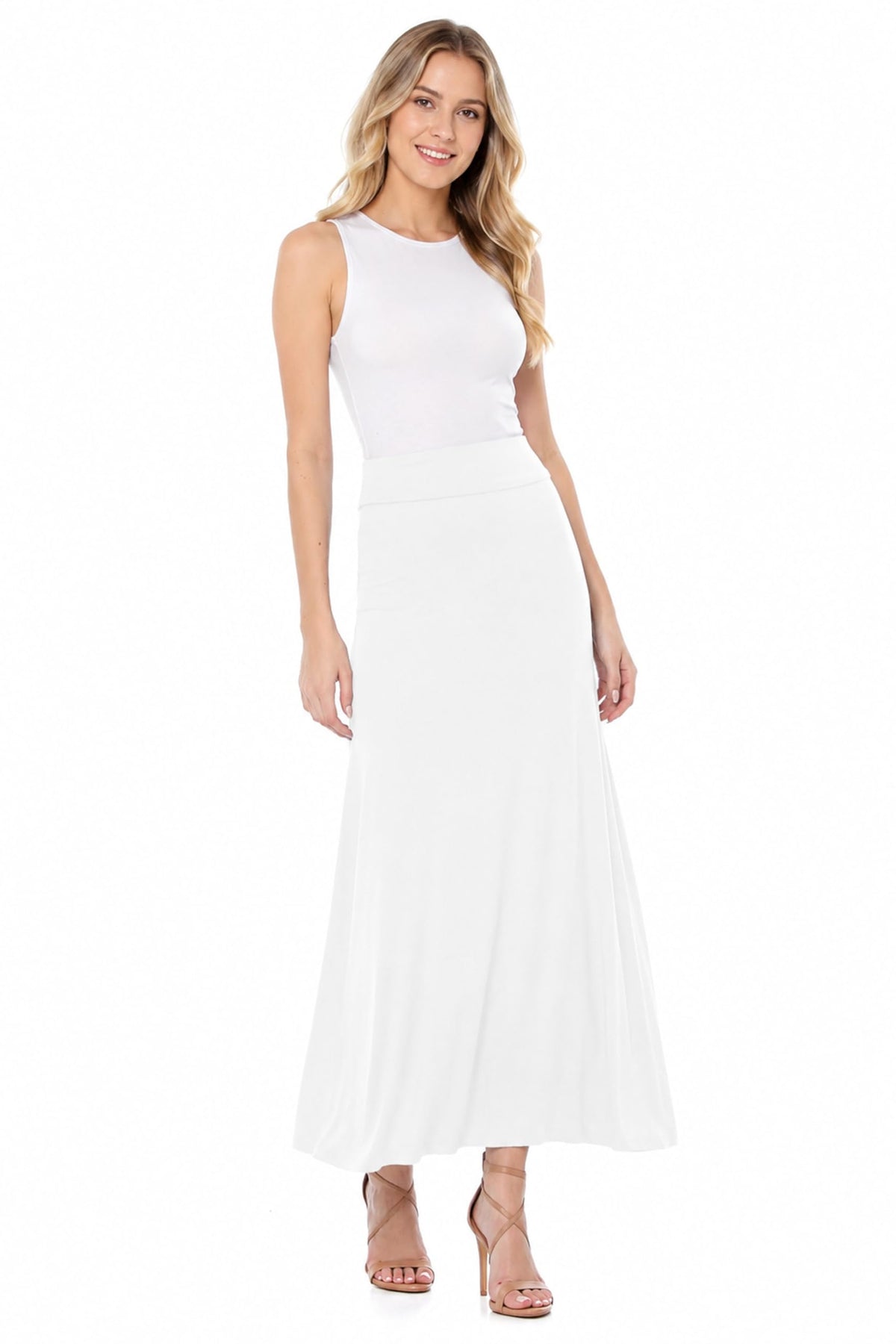 FashionJOA Women's Stretchy Flowy Maxi Skirt with Elastic Waistband for Comfort and Style