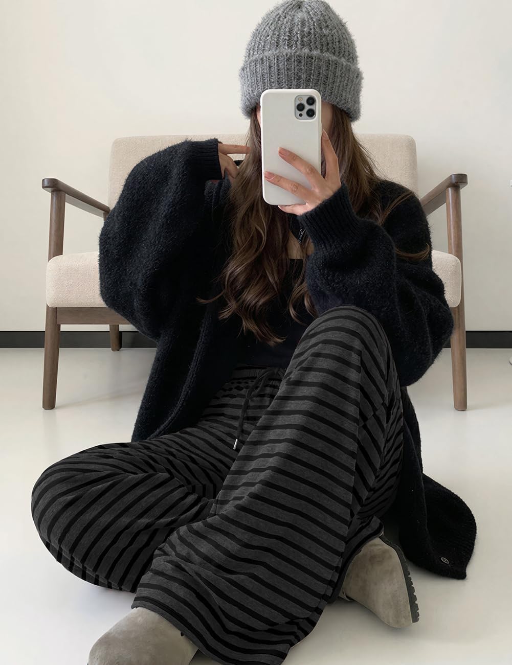 TARSE Women's Striped Barrel Pants Wide Leg Lounge Pants