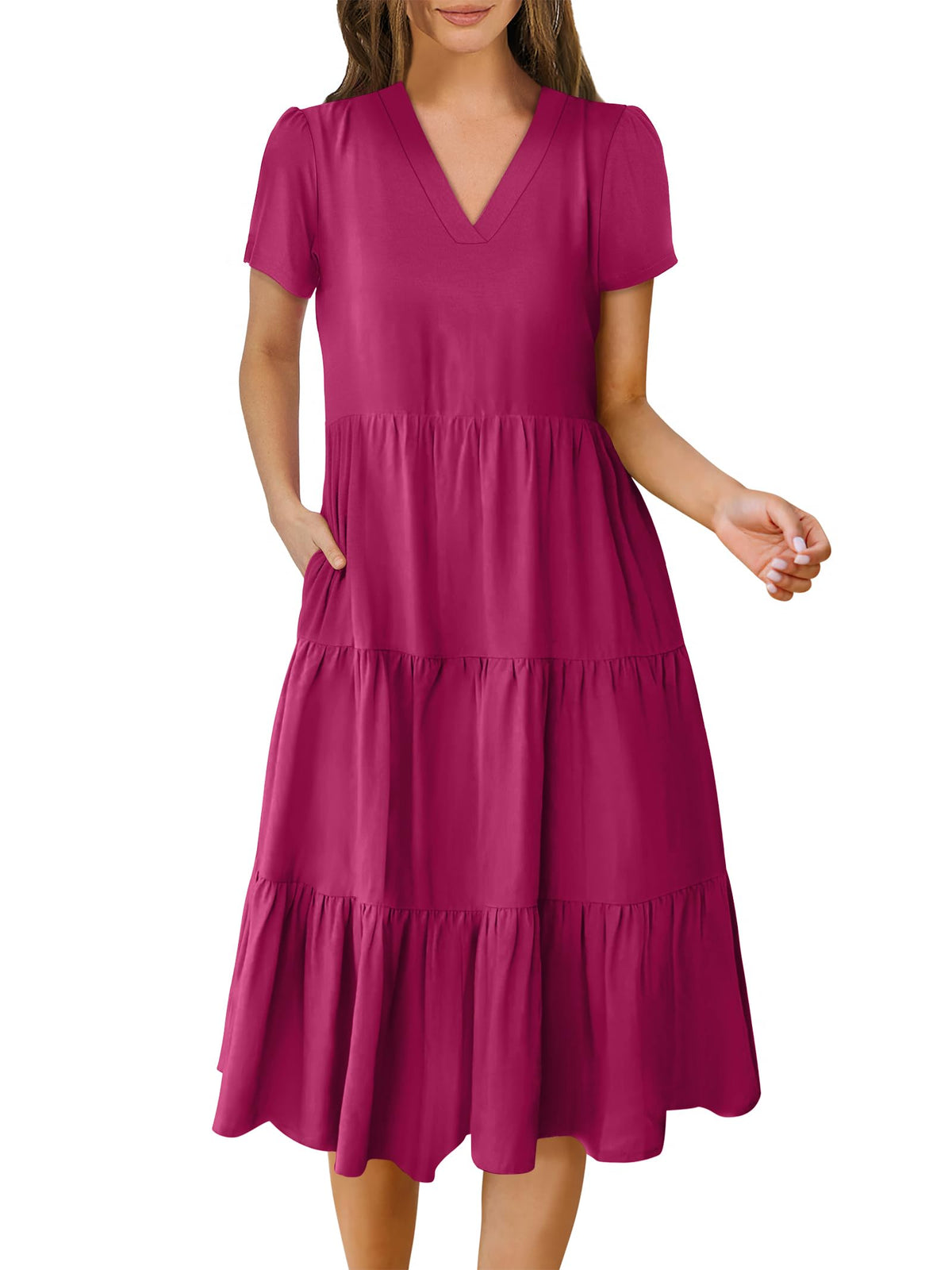 ANRABESS Womens Summer Casual Dresses Short Sleeve Boho Midi Dress