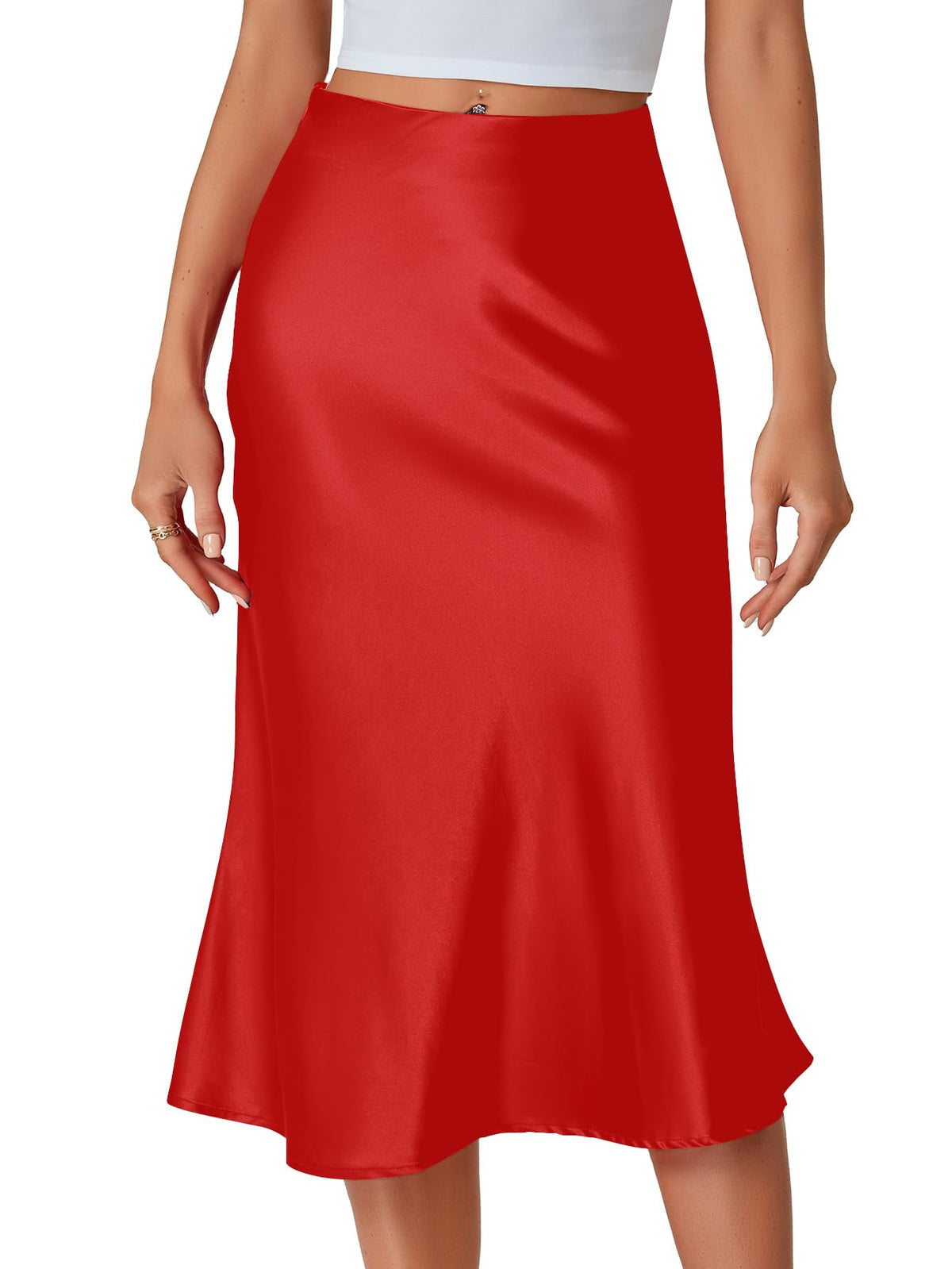 LYANER Women's Satin Silky Midi Skirt