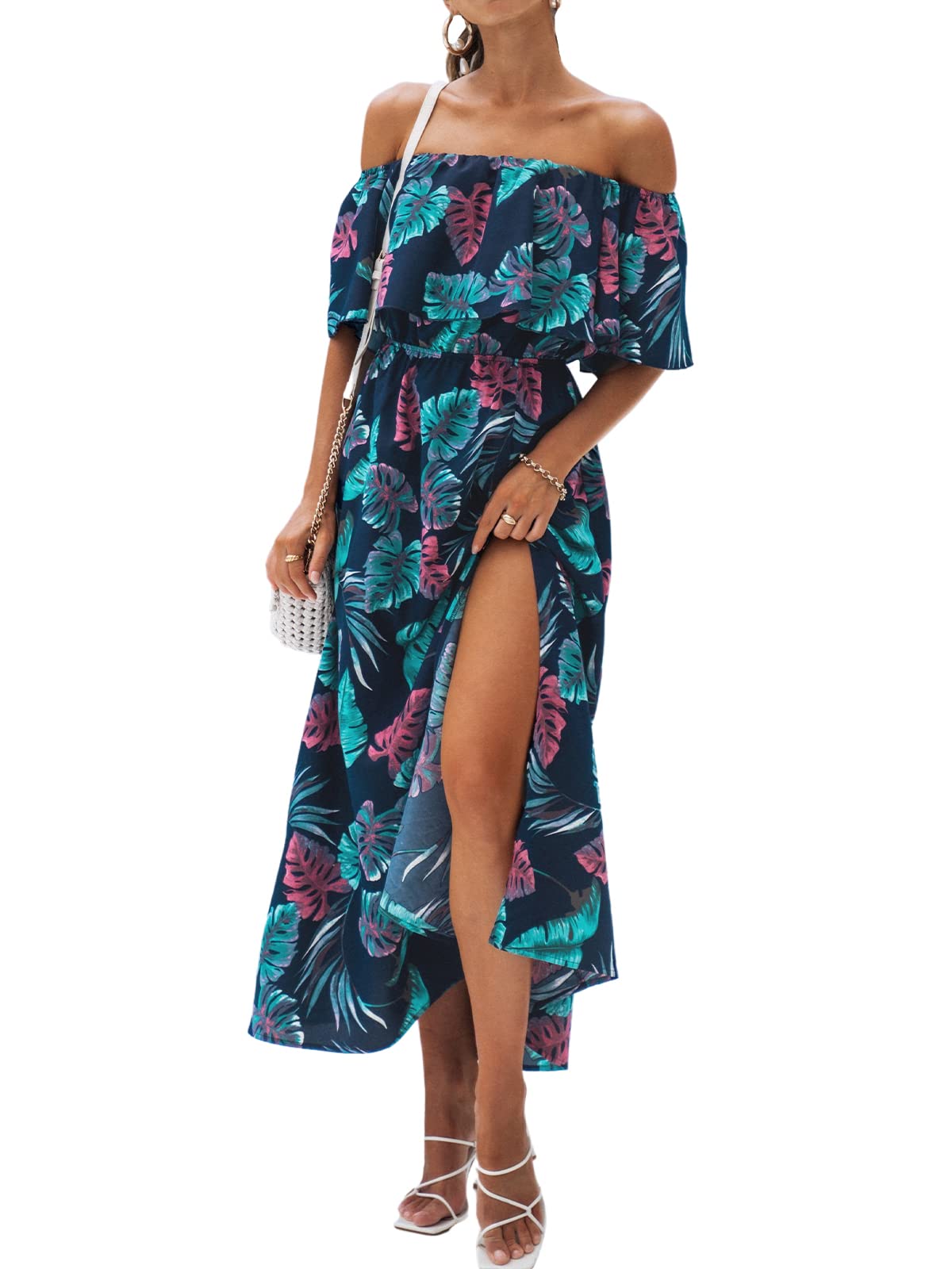 CUPSHE Womens Ruffle Floral Maxi Summer Dress Off Shoulder Beach Dress