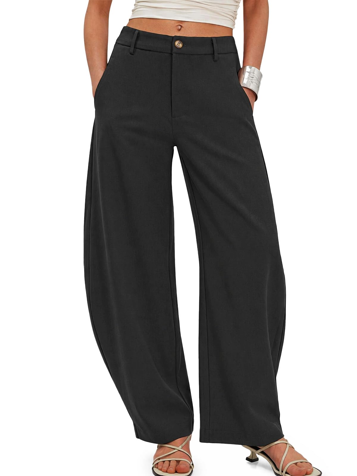 Cicy Bell Womens Barrel Dress Pants High Waisted Wide Leg Work Trousers