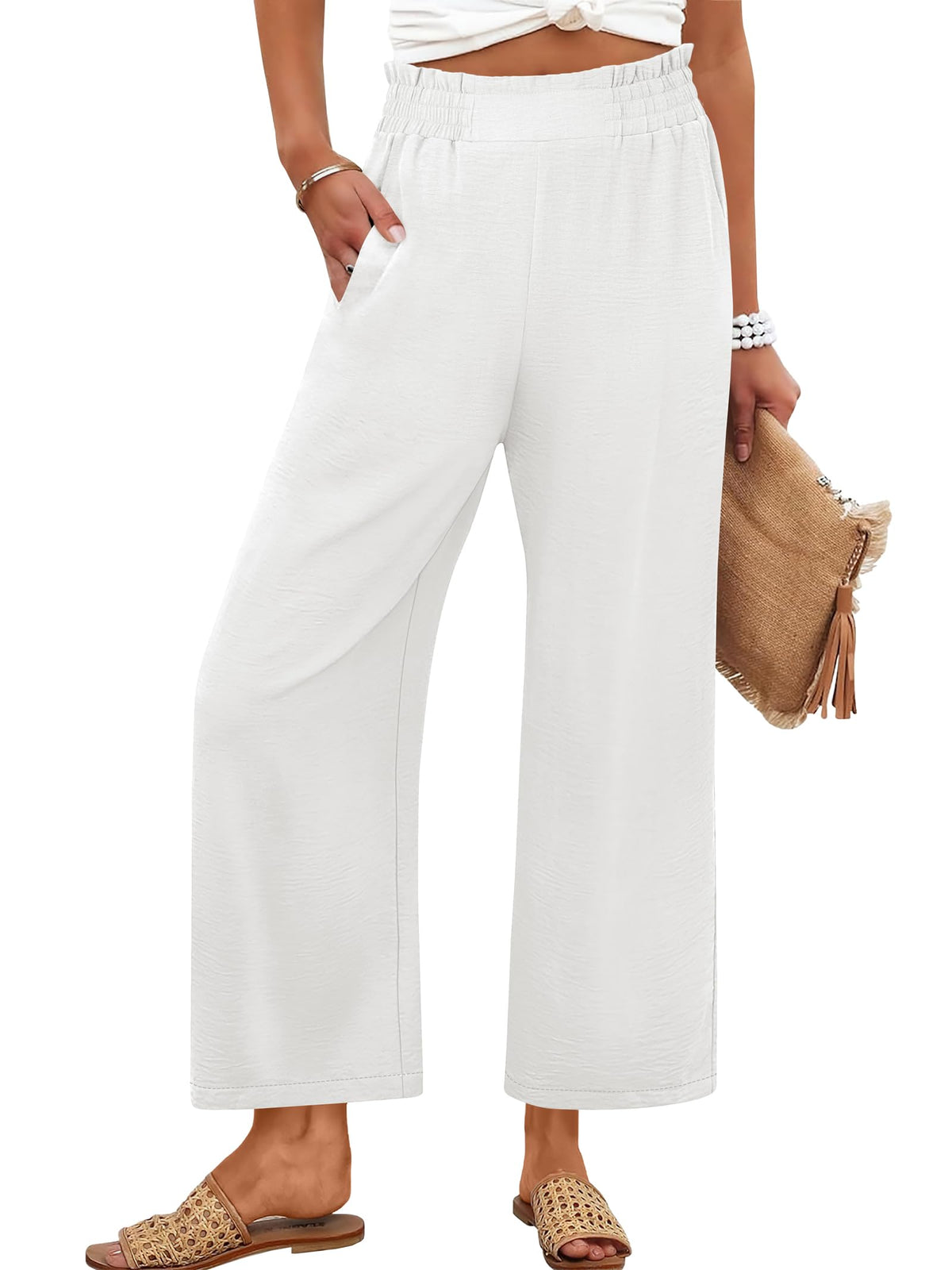 ANRABESS Womens Wide Leg Pants Cropped Work Palazzo Trousers