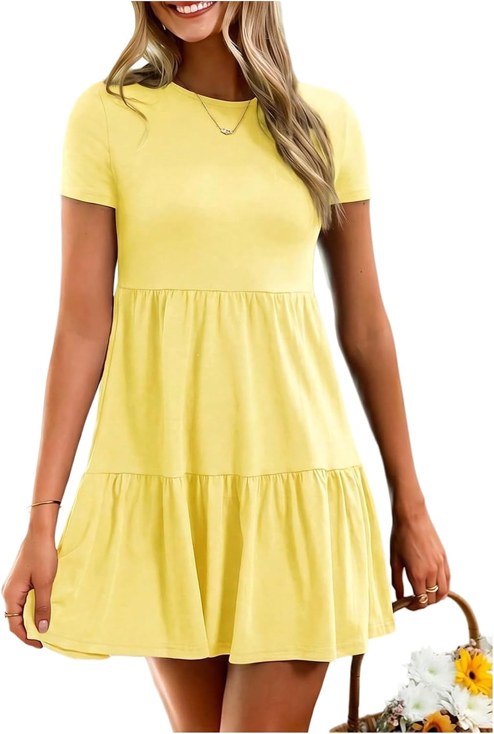 SOLY HUX Women's Summer Babydoll T Shirt Dress Short Sleeve Ruffle Dresses