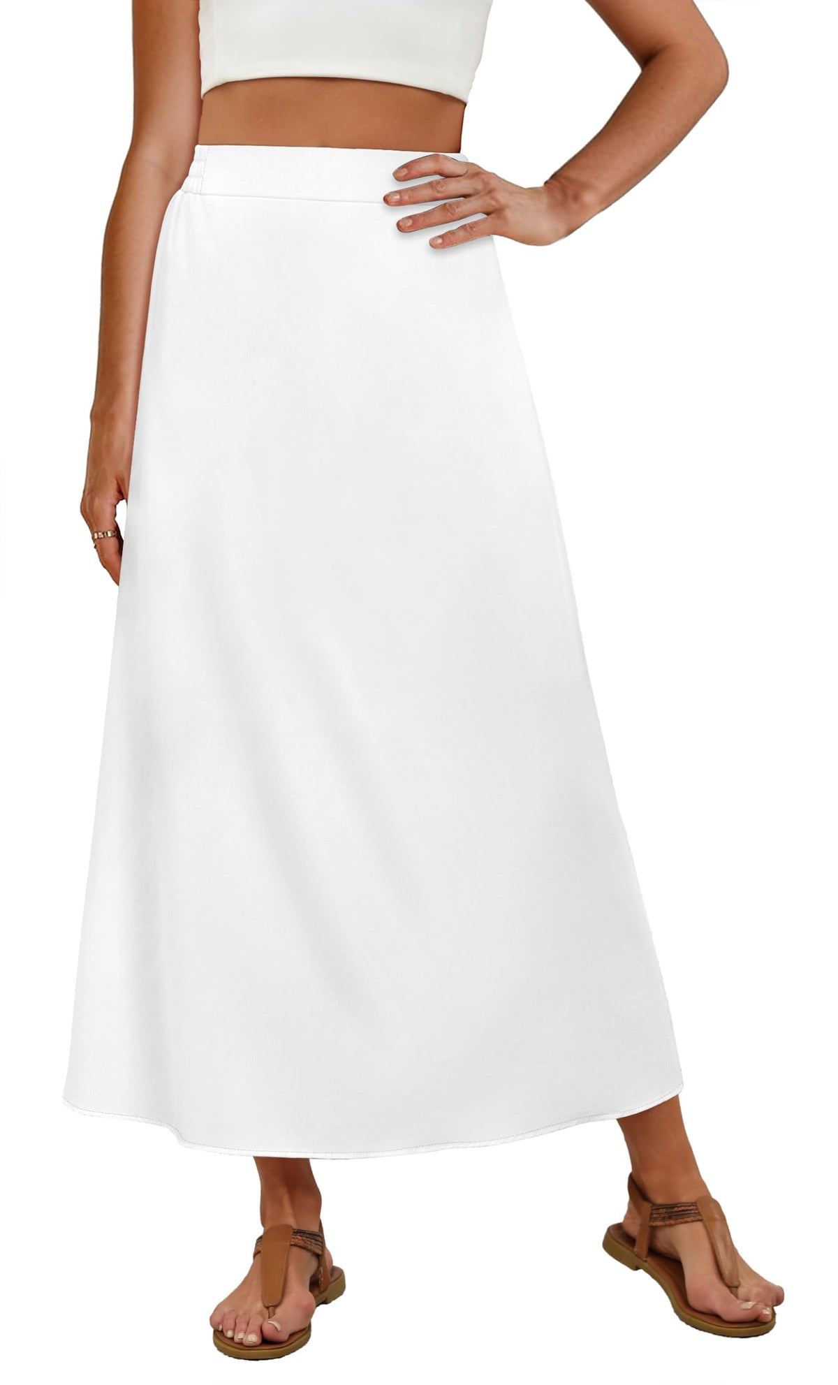 OFEEFAN Womens Maxi Long Skirts with Pockets Stretchy Spring Summer Boho Casual Flowy Trendy