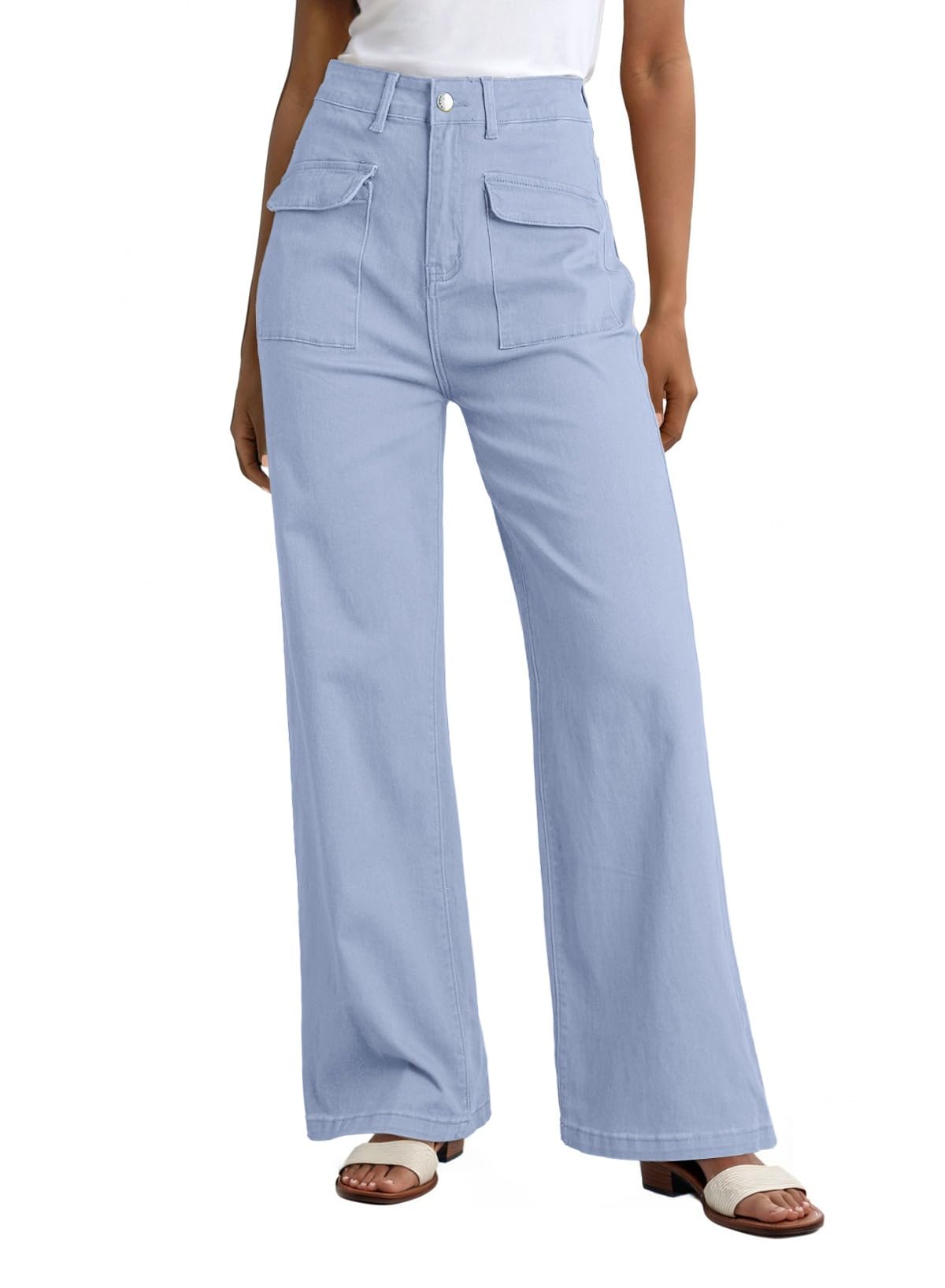 Dokotoo Women's Cargo Baggy Wide Leg High Waist Casual Stretch Pants