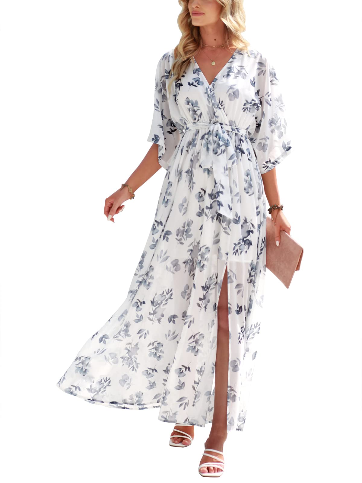 ANRABESS Womens Boho Floral Wedding Guest Maxi Dress